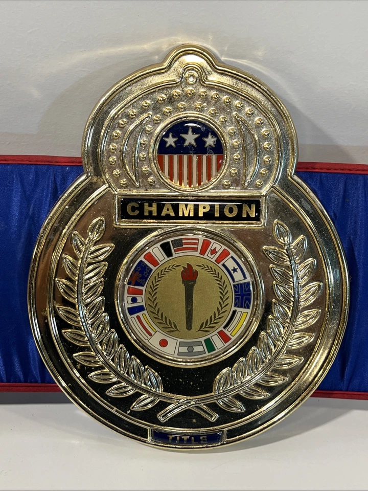 CINTURÓN CAMPEONATO DE BOXEO TÍTULO CAMPEÓN VIEJA ESCUELA ADULTO TALLA ÚNICA AZUL Y ROJO DE COLECCIÓN Foto 2 de 4