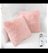 2 Pack Luxury Soft Faux Fur Cuddly Throw Pillow Cover Cases 18" x 18"- Pink