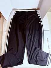 Adidas Women  s Track Pants Size XL Black White 3-Stripe Athletic Joggers
