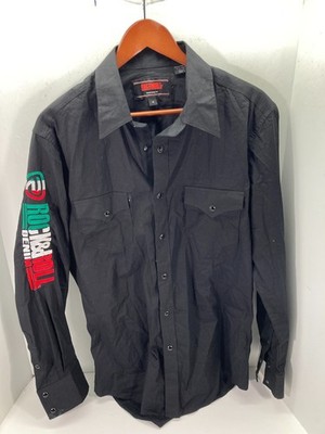 Rock & Roll Denim Western Shirt Mens M Black Snap Front Cowboy Embroidered Logo