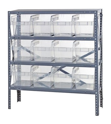 Quantum Storage Systems - 1239-SB807CL - 4 Shelf Open Unit W/12 Bins Clear