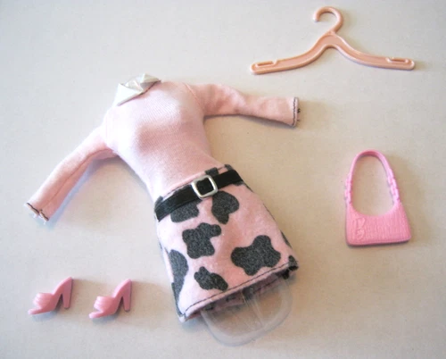 BARBIE FASHION CLOTHES ~ LIGHT PINK w/BLACK PRINT OUTFIT w/ACCESSORIES SET