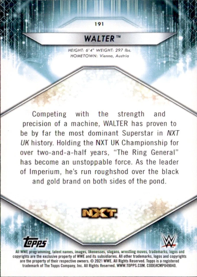 2021 Topps WWE - Walter aka Gunther #191 /199 - Image 2 of 2