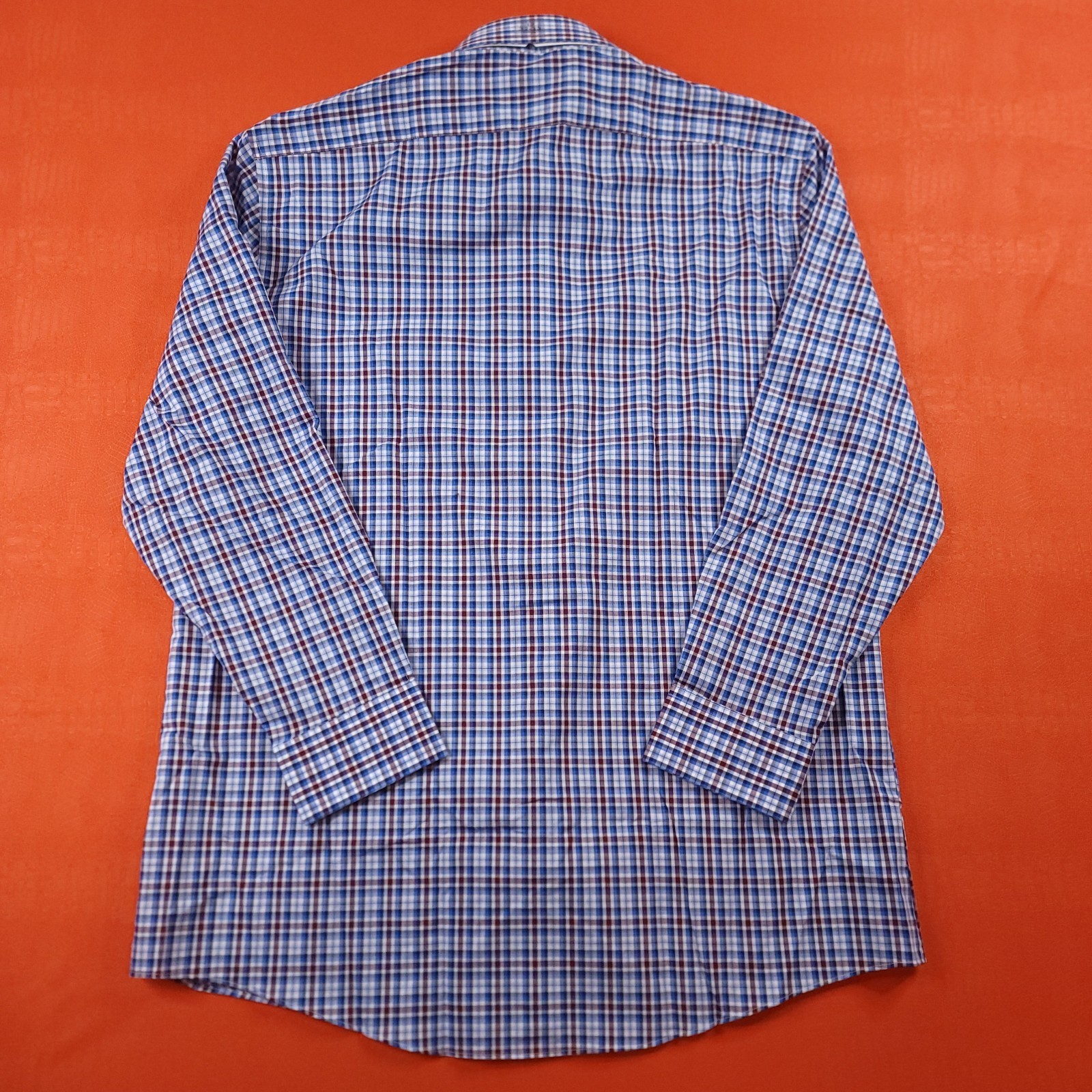 NWT Stafford Men's Travel Fitted Button-Up Shirt Blue Plaid Size 17-32/33