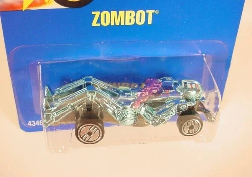 HOT WHEELS BLUE CARD COLLECTOR # 224 BLUE CHROME ZOMBOT W/ PURPLE GUN