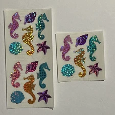 Sandylion 18 Vintage Prismatic Sparkle Seahorse & Seashell Stickers Pastels