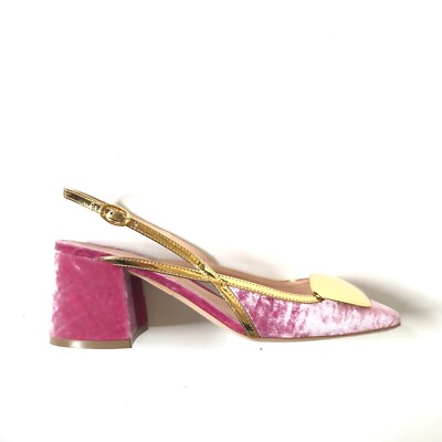 Rupert Sanderson Cavalla Slingback Pumps Heels Womens 36 6 Pink Velvet Gold Shoe