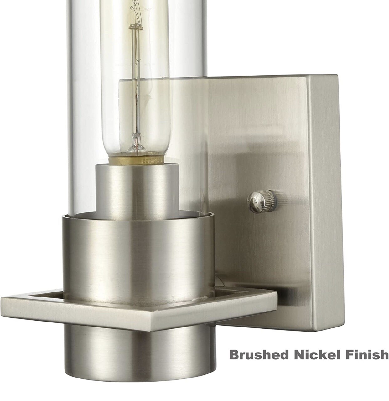 Set of 2 Modern Brushed Nickel Wall Sconce Light W/ Cylinder Clear ...