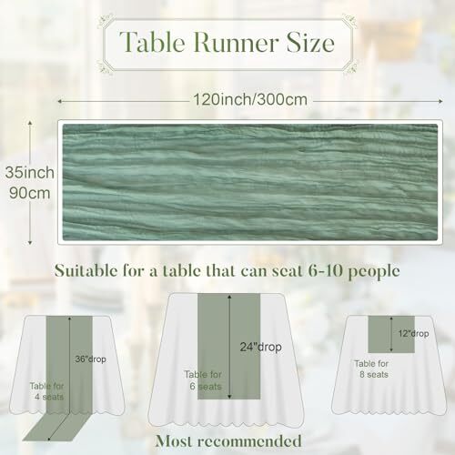 Cheesecloth Table Runner 10Ft Gauze Table Runners Boho 10FT×1Pack Sage Green - Bild 2 von 7