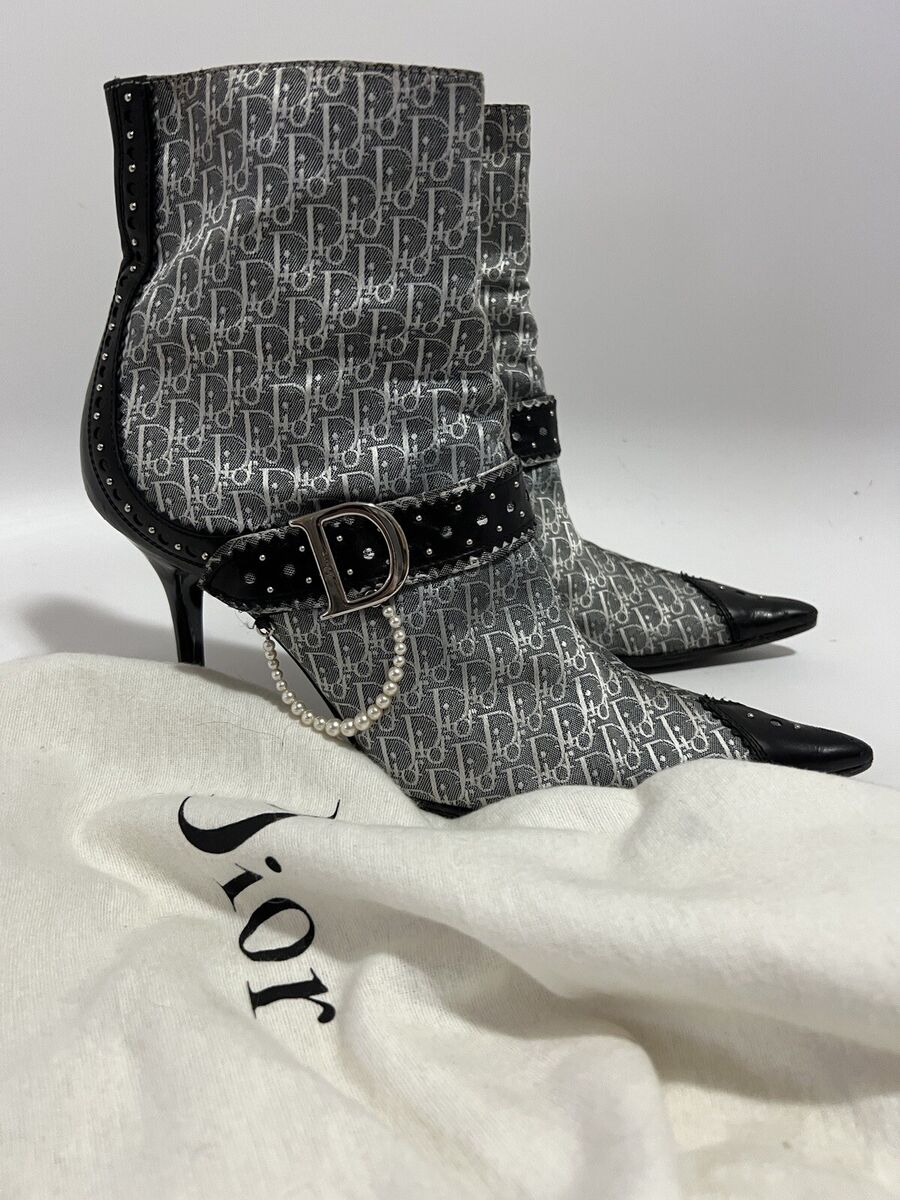 Vtg CHRISTIAN DIOR BY JOHN GALLIANO GRAY MONOGRAM PEARL Vtg CHRISTIAN DIOR BY JOHN GALLIANO GRAY MONOGRAM PEARL