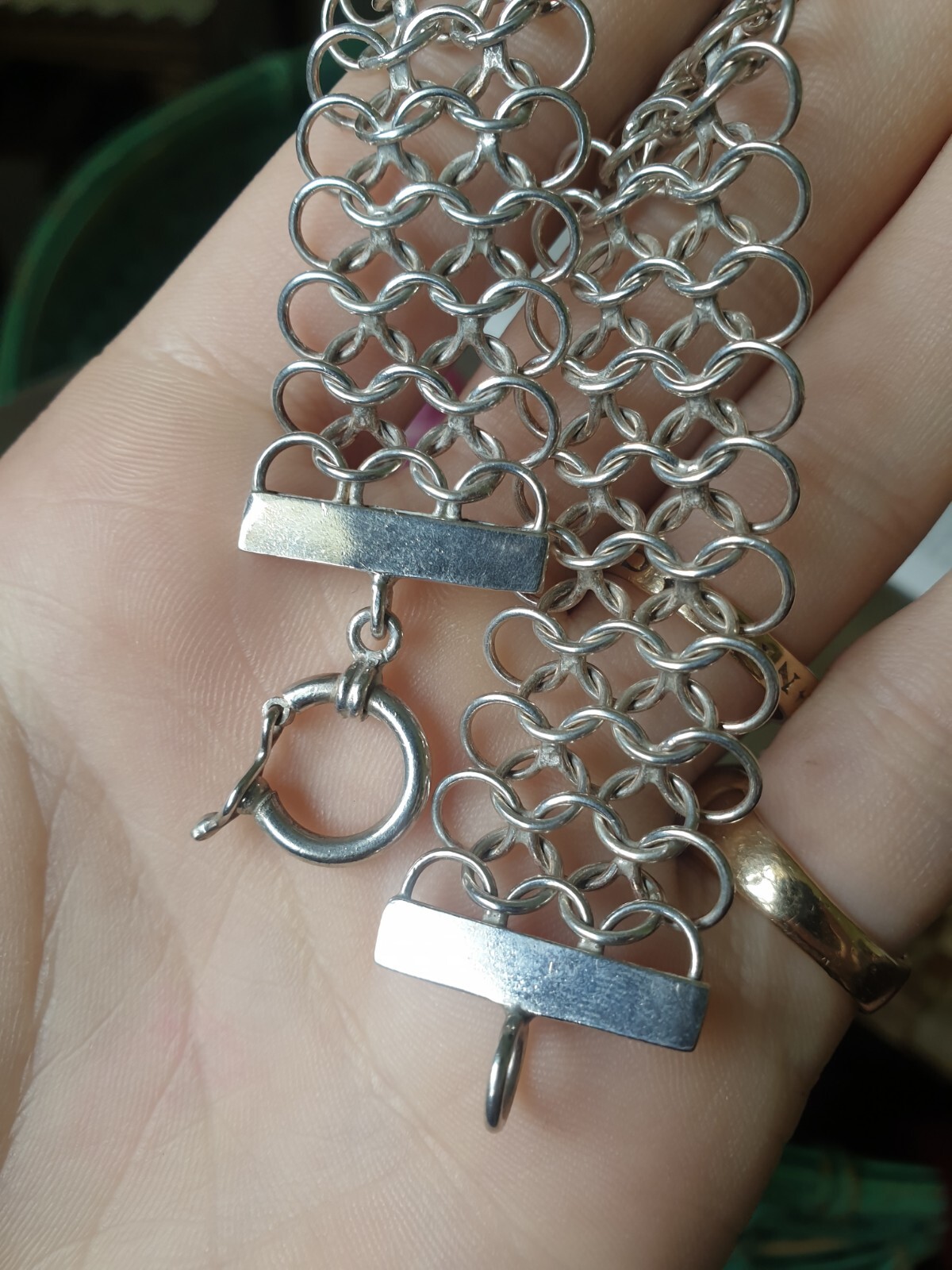 Chainlink Mesh Bracelet Solid Silver 925 Springri… - image 2