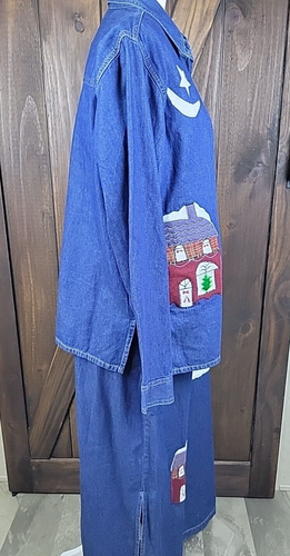 Vintage MPH 90s Two Piece Denim Dress with Jean Top Blue Embroidered Felt Sz M - Picture 4 of 17
