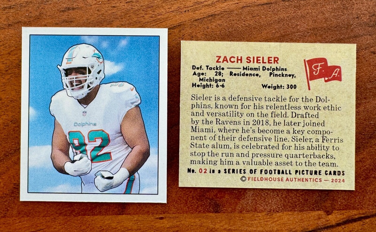 Zach Sieler Custom Art Football Card 1950 Bowman Design Dolphins