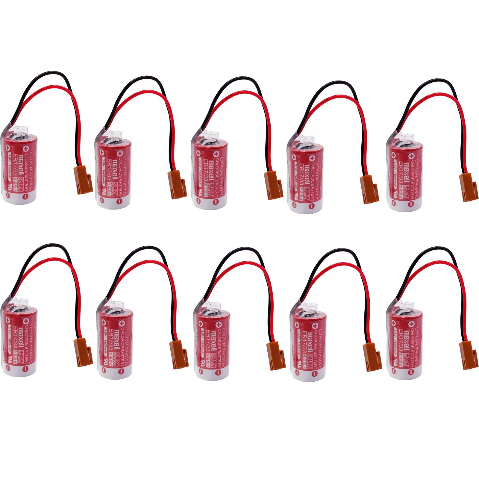 10Pcs ER17/33 3.6V 2/3A 1600mAh ER17 33 PLC Ind trial Battery with 2-Pin Plug