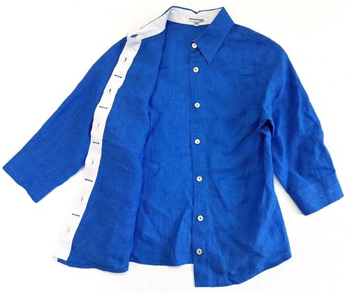 Camisa Mario Romano Azul Abotonada Lino Cuello Talla XS Mujer Hecha en Italia - Imagen 2 de 12