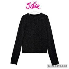Justice girls long sleeve glitter black top size 10 NWT