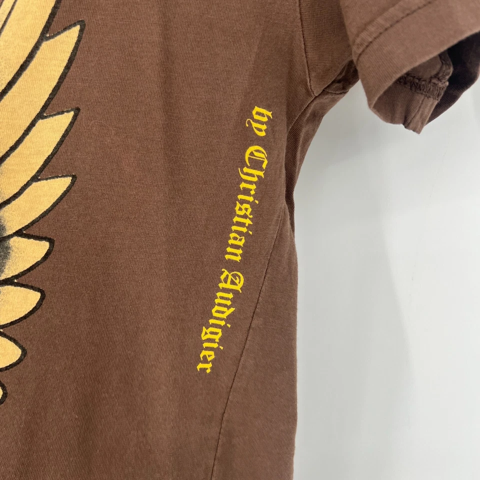 复古 Don Ed Hardy 衬衫男式 S 棕色头骨天使刀 Y2K Christian Audigier — 第 4/4 张图片