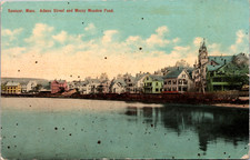 Adams Street & Muzzy Meadow Pond Spencer Massachusetts Vintage Postcard