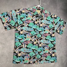 Cooke Street Mens Hawaiian Shirt size Large Short Sleeve Button Up Marine Fish