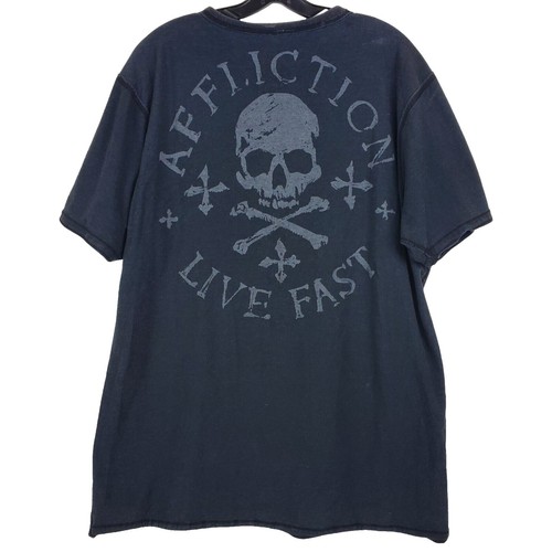 Affliction Reversible Blue Front and Back Graphic Distressed