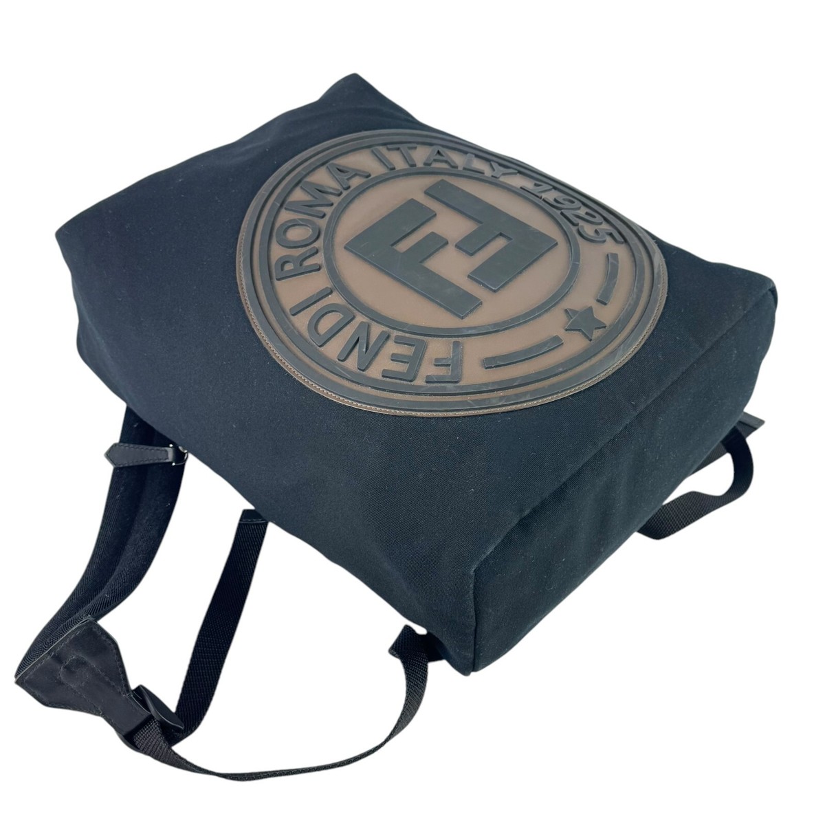 FENDI Roma Black Canvas 1925 Stamp Backpack Made in Italy 