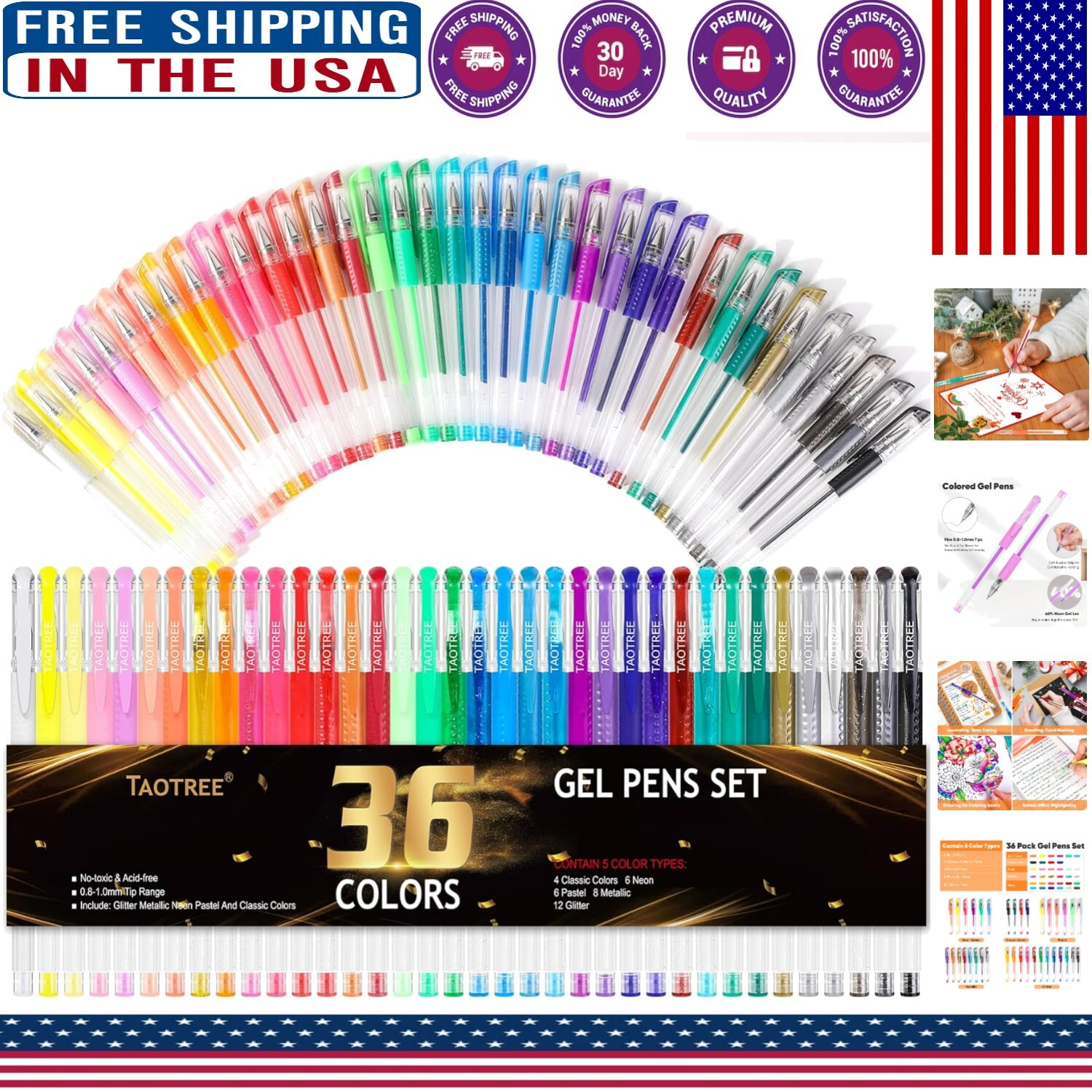 Ultimate 36-Color Gel Pens Set with Snap Closure Case - Ideal Gift for Creatives