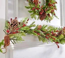 Wicker Park 6' Unlit Berry & Pinecone Garland Red Berries Holiday Decor