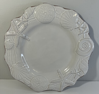 Mud Pie Sanibel Rustic White Sea Shell Dinner Plate Scalloped Edge