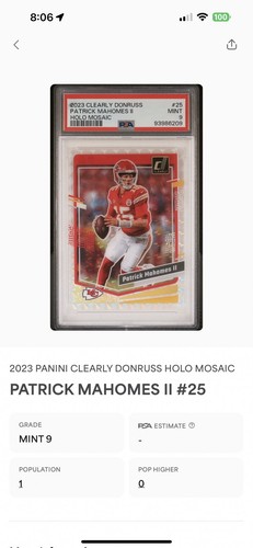 2023 Clearly Donruss Patrick Mahomes Holo Mosaic SSP PSA 9 Pop 2 None Higher - Bild 3 von 3