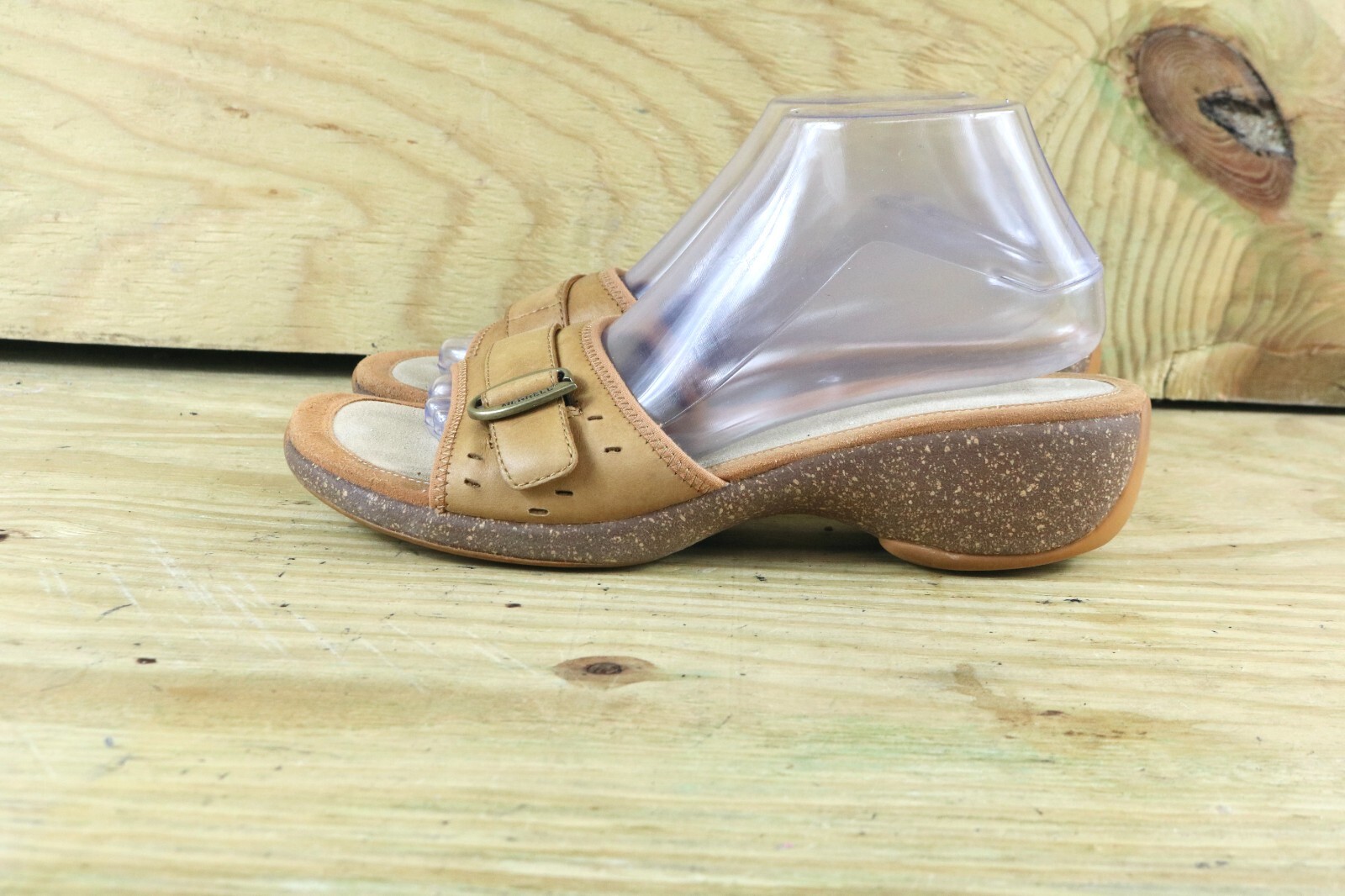 Sandali da donna Merrell taglia 10 meridiana domata pelle fibbia zeppa