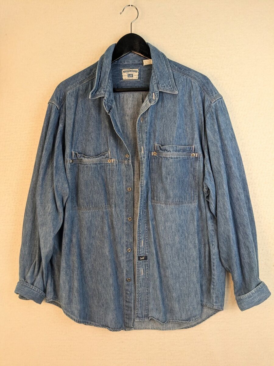 Vintage Lee Denim Shirt Mens Large Metal Buttons Workwear Vintage Lee Denim Shirt Mens Large Metal Buttons Workwear