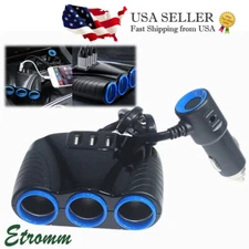 12V Car Cigarette Lighter Socket Splitter Outlet Power Adapter 3 USB Charger US