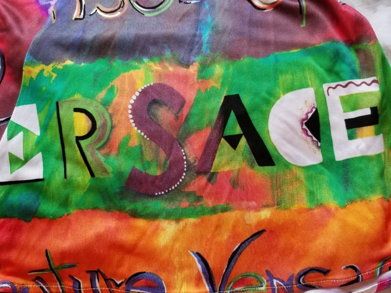 Abito Vintage Versace Pop Art Graffiti Elasticizzato Primavera Estate Donna Tg IT 38