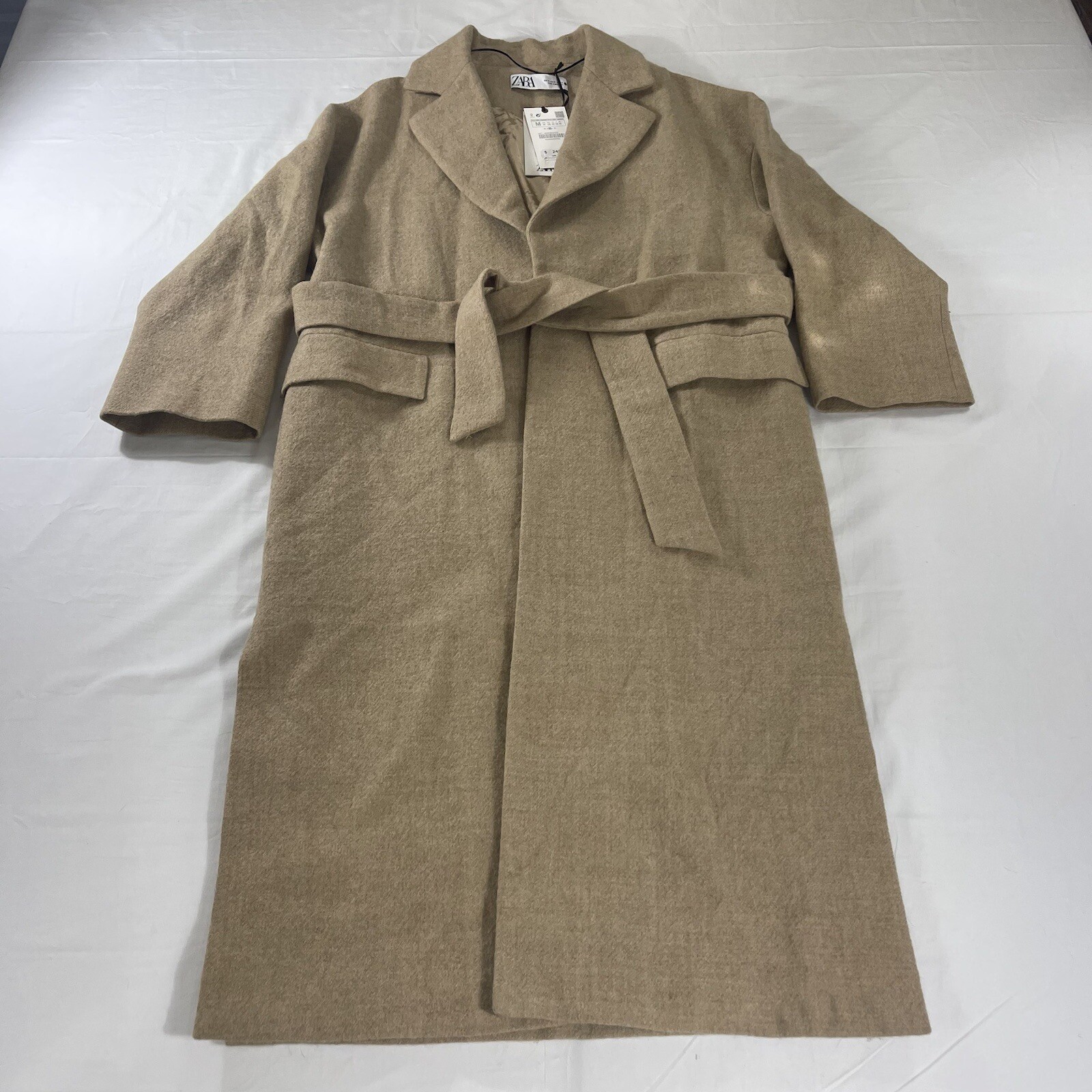 NWT Zara Women's M Wool Coat Camel Limited Edition Waterfall Robe Khaki 8440 646