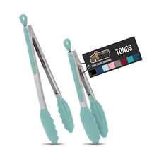 Gorilla Grip Stainless Steel Silicone Tongs for Cooking, Set of 2, Includes 7...