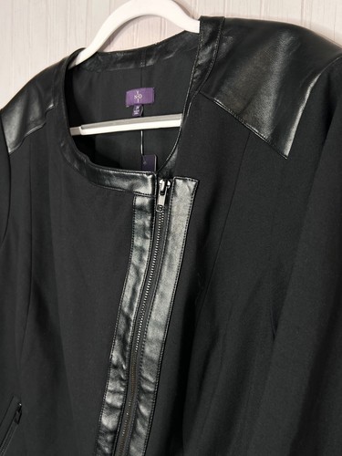 NYDJ Womens MOTO JACKET 2X Black Vegan Leather Designer Quality Zips NEW $198 - Picture 4 of 16
