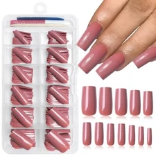 120PC Brown Square Press on Nails Medium Long Fake Nails Press ons Dark Brown