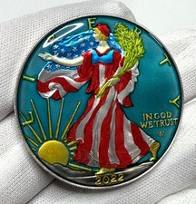 2022 Silver American Eagle Hand Enamel Teal 1 oz .999 Silver Coin Castronomics