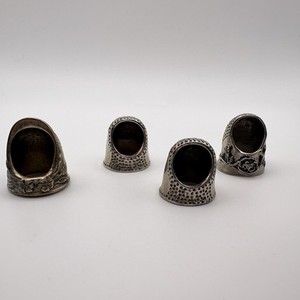 Vintage Sterling Silver Open Nail Sewing Thimbles Lot Of 4 Floral Roses 42.87g