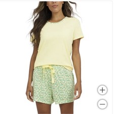 New Lands End Size XL 2-piece Knit Short Pajama Set Yellow Floral Summer Pajamas