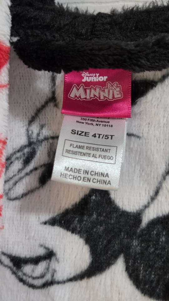 Bata Disney Minnie Mouse 4T/5T - Blanca/Negro/Roja, Unisex, Con Capucha, Nueva con Etiquetas, 7.5oz Foto 3 de 4