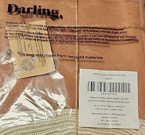 Set 4 tovaglioli Darling Society cotone 16x16" 100% cotone tortora/marrone bordo panna - Foto 4 di 5