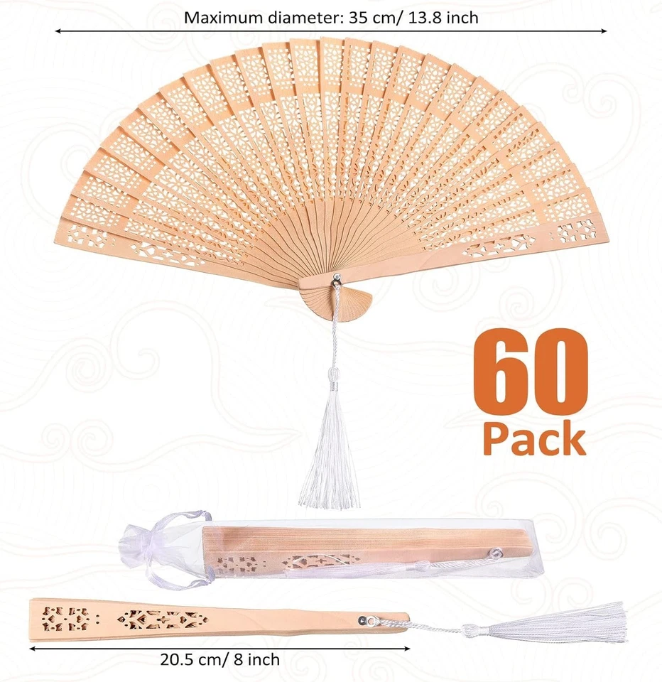 Chic 60Pcs Wooden Hand Fans with Hollow Patterns - Perfect for Bridal Showers - Image 4 of 4