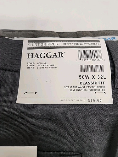 Haggar Men's 50x32 Big & Tall Pants Cool 18 Pro Classic Fit Flat Front Dark Gray - Picture 2 of 9