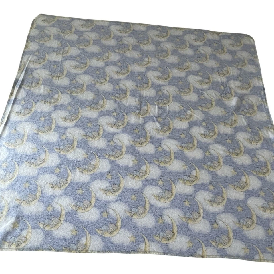 Handmade Blue Moon Bear Receiving Blanket Flannel Blue Yellow White Brown Cotton - Image 3 of 4