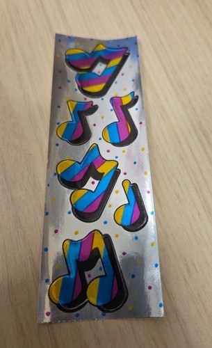 Vintage 1980s Russ Dandies Rainbow MUSIC NOTES Foil 6"x2" Sticker Strip - 第 1/3 張圖片