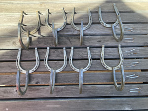8 Vintage Aluminum Horseshoe Hangers Wall-Mount Coat Tack Hat Hooks and Nails