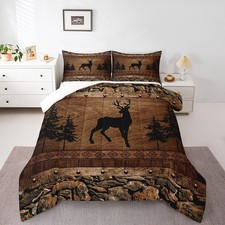 Deer Comforter Set Twin Size, Vintage Wooden Print Bedding Set for Kids Boys ...