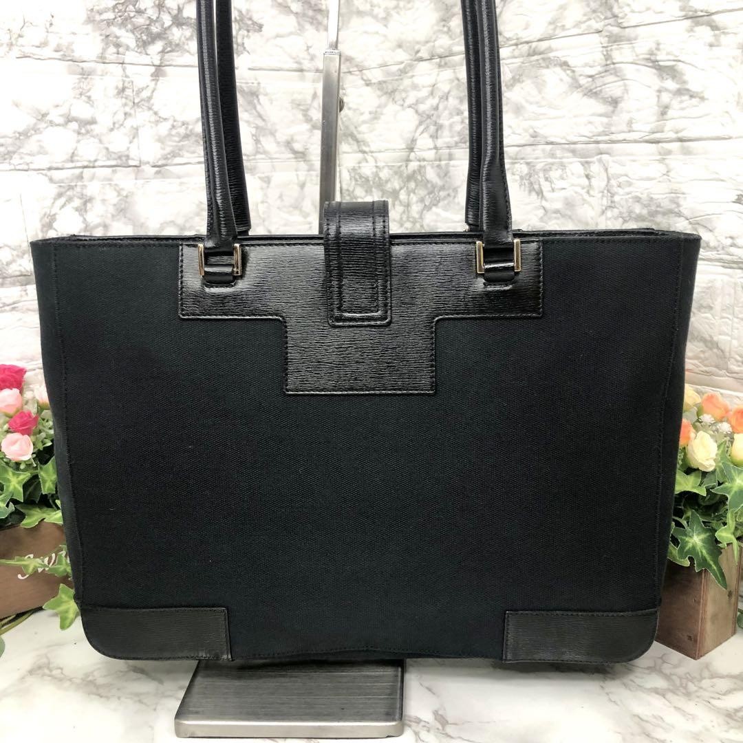 Gucci G Metal Fittings Canvas Leather Tote Bag Unisex Black, A4 Storage