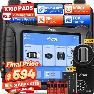 2026 USED XTOOL X100 PAD3 V2.0 Auto IMMO Key Programmer & Diagnostic Scanner FCA